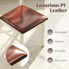 Brown PU leather seat of a wooden dining chair, stain-resistant and waterproof, ideal for kitchen or dining room use.