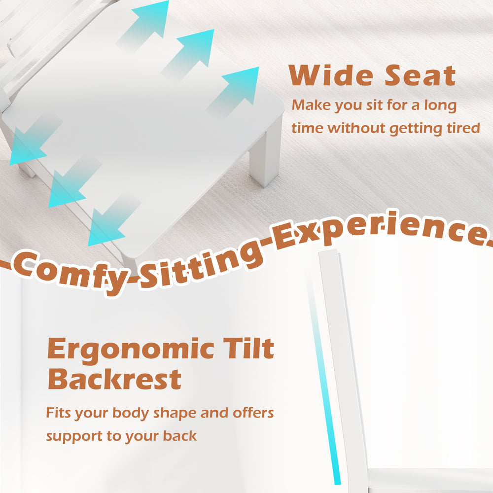 Wide seat and ergonomic tilt backrest of white wooden dining chair set, crafted from solid rubber wood for comfort and.
