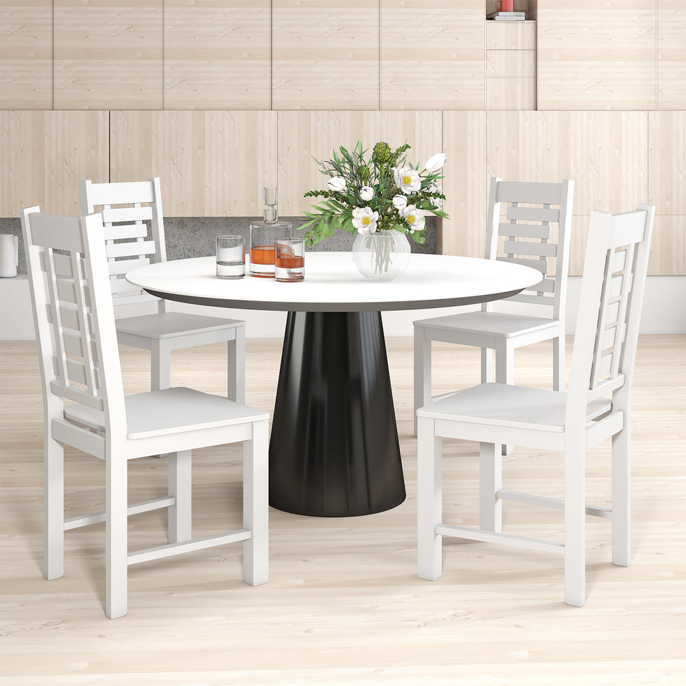 White wooden dining chairs set of 2, crafted from solid rubber wood, ideal for dining rooms and cafes.