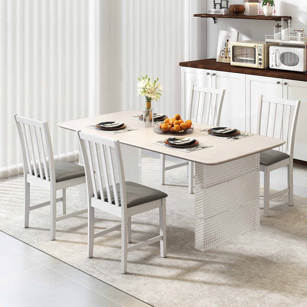 Wooden dining chair set of 2 with padded seats and rubber wood frame, ideal for dining rooms and cafes.