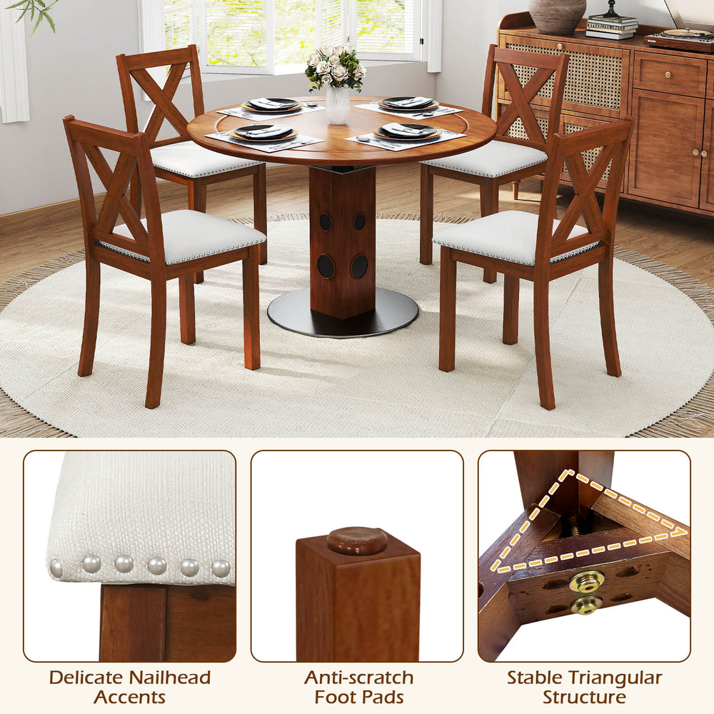 Wooden dining chair set of 2 with padded seats and curved backs, crafted from acacia wood for durability and style.