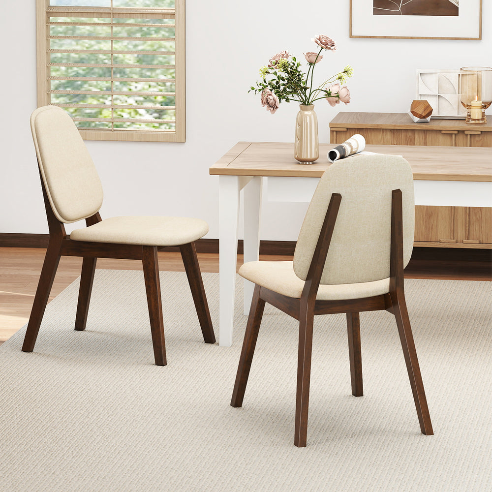 Mid-century modern wooden dining chairs set of 2 with upholstered seats, perfect for dining room or office use.