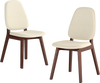 Set of 2 mid-century modern wooden dining chairs with upholstered cream cushions and brown rubber wood frames.