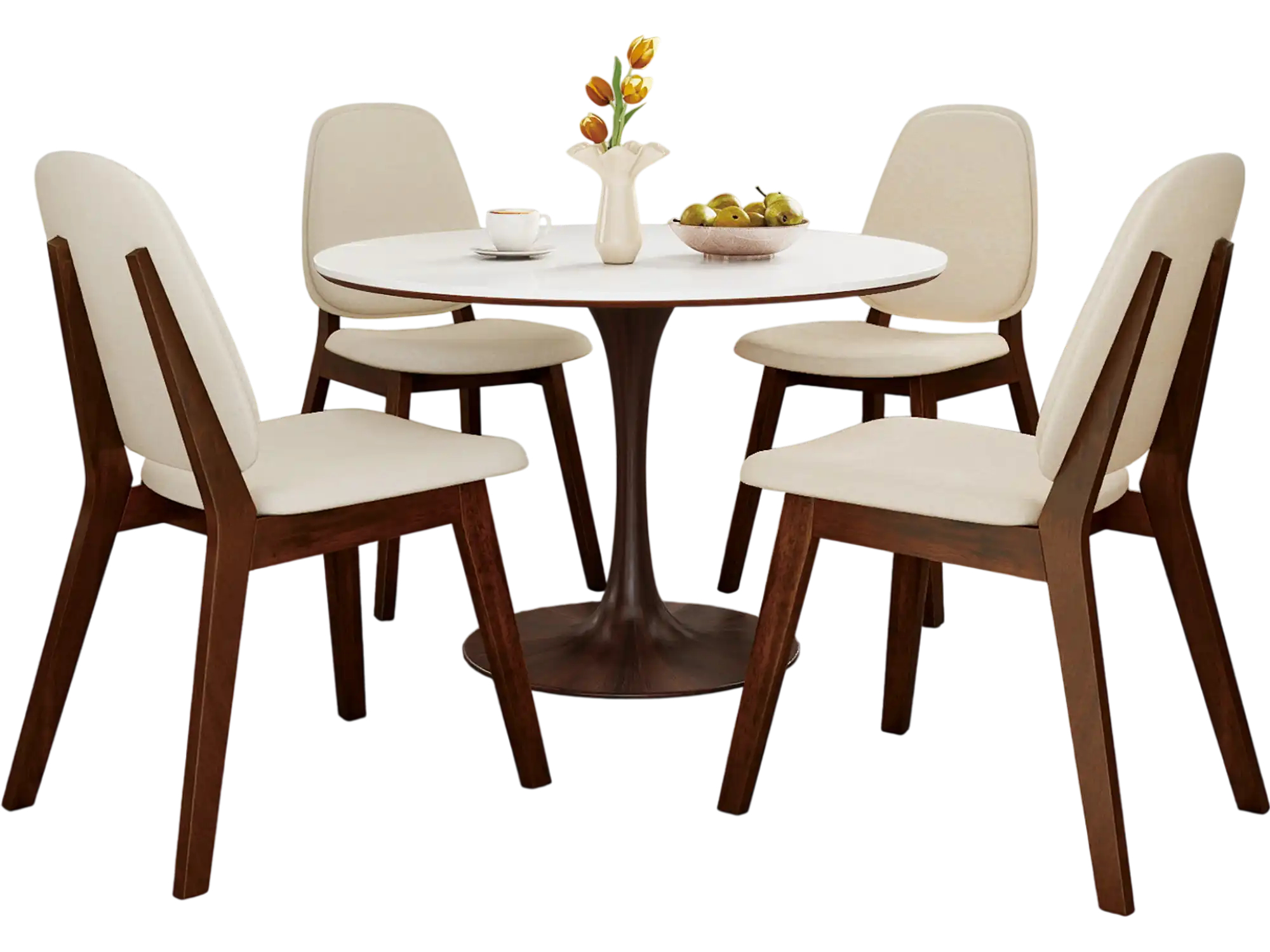 Costway Set of 4 Mid-Century Modern Wooden Upholstered Dining Chairs Brown 20000371 New