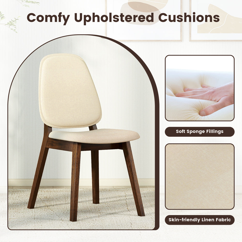 Mid-century modern wooden dining chair with upholstered cushion, natural rubber wood, and skin-friendly linen fabric.