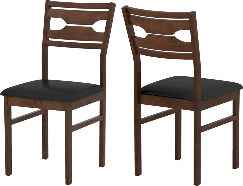 Side view of a wooden dining chair with PU leather padded seat and rubber wood frame in walnut finish, perfect for.