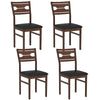 Set of four wooden dining chairs with PU leather padded seats and rubber wood frames in deep brown, ideal for dining.