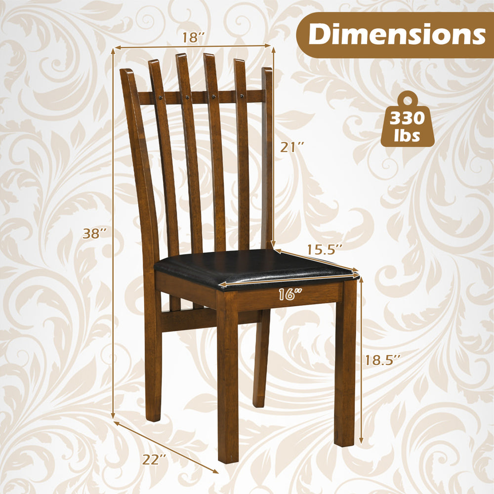 Wooden dining chair with spindle back, PU leather seat, and solid wood construction, supports up to 330 lbs.