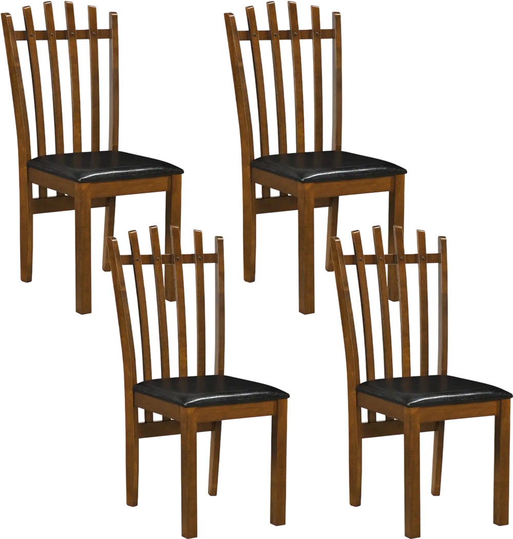 Set of 4 wooden dining chairs with spindle back and black PU leather seats, perfect for stylish dining spaces.