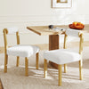White dining chairs with rubber wood frames and cylinder backs, featuring cozy faux sherpa upholstery for stylish.