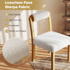 Wooden dining chair with rubber wood frame and white faux sherpa upholstery, offering stylish comfort for dining spaces.