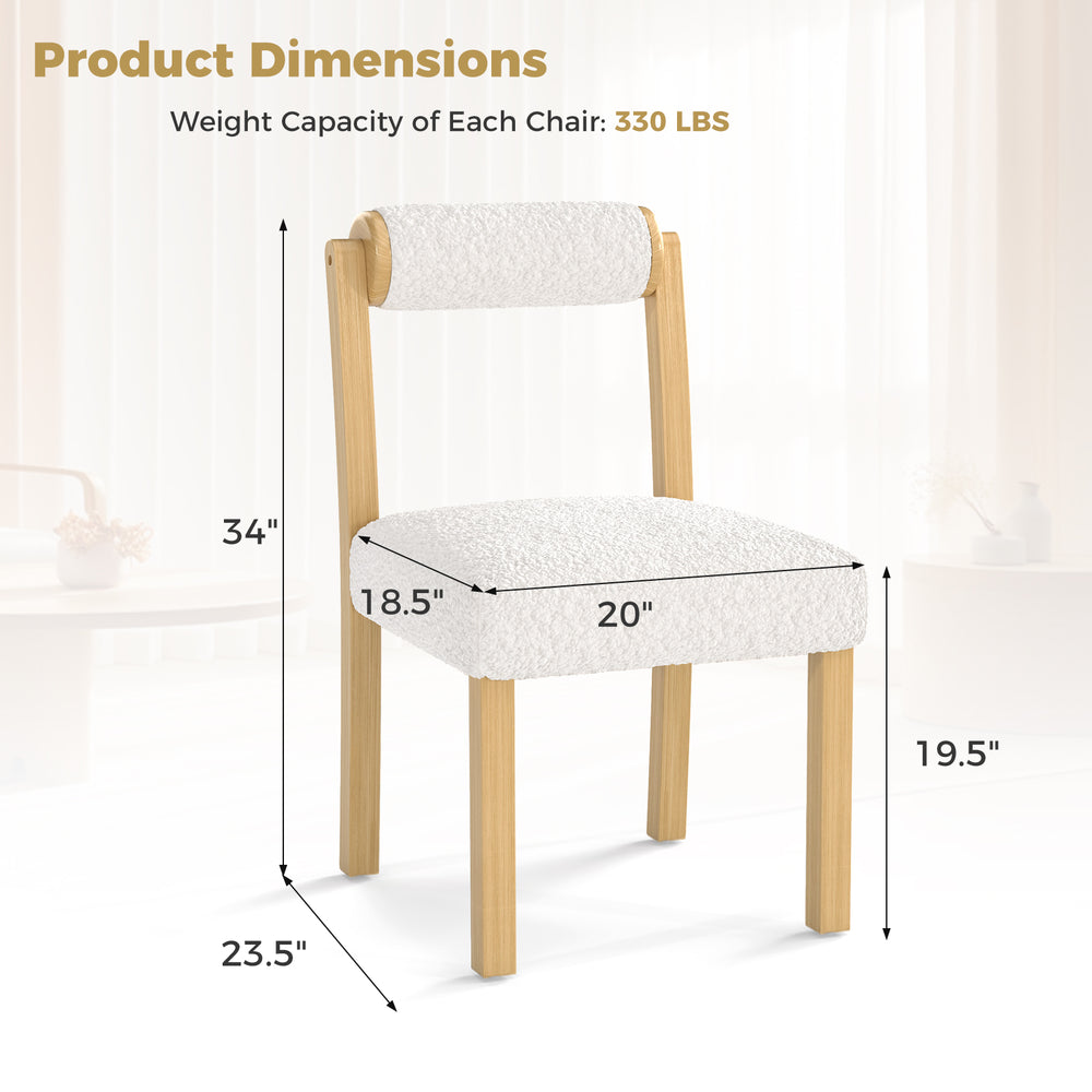 Wooden dining chair with rubber wood frame, white faux sherpa upholstery, and cylinder back, ideal for stylish dining.