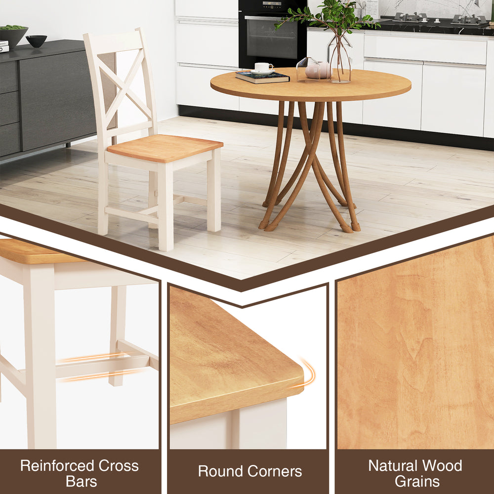 Wooden dining chair set with high back, rubber wood frame, and natural wood grains, perfect for modern farmhouse dining.