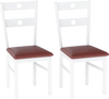 Set of 2 wooden dining chairs with white finish and red upholstered seats, featuring a stylish hollowed backrest design.