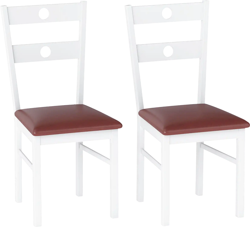 Set of 2 wooden dining chairs with white finish and red upholstered seats, featuring a stylish hollowed backrest design.