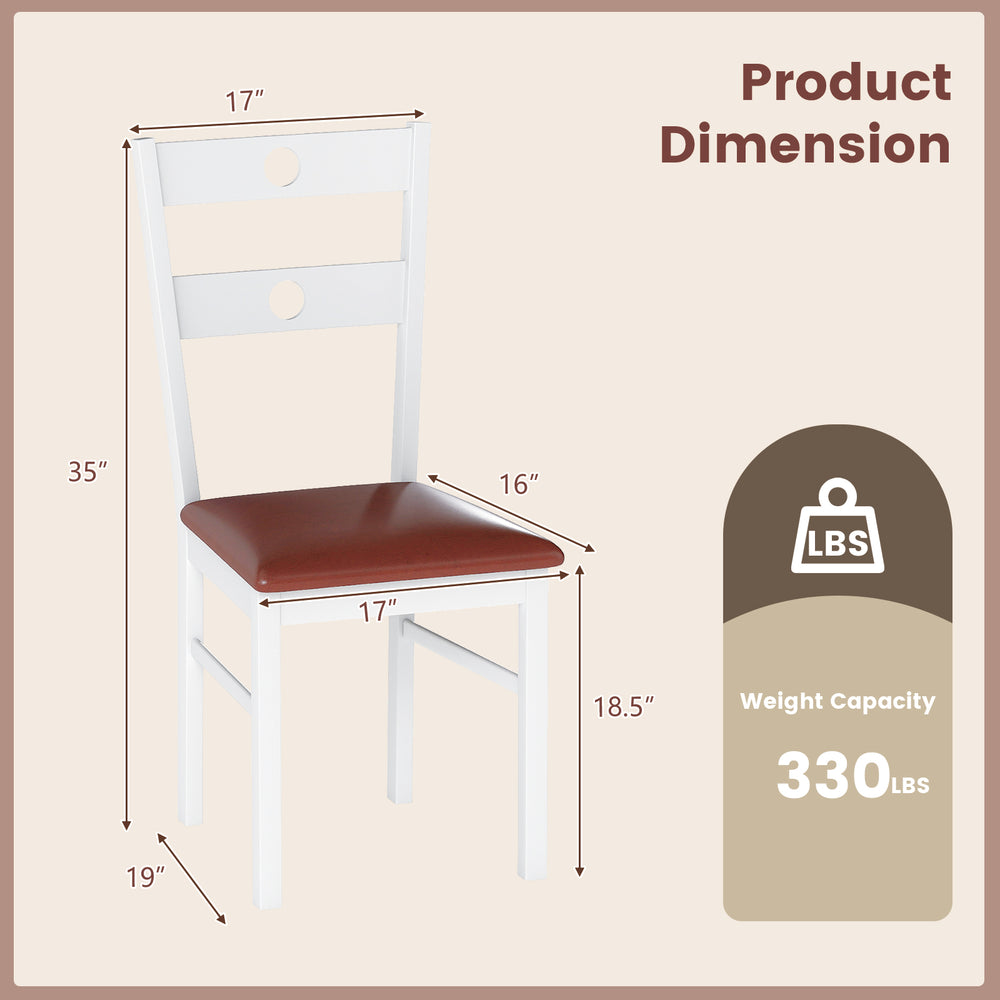 White wooden dining chair with hollowed backrest, upholstered seat, and ergonomic design, suitable for kitchens and.