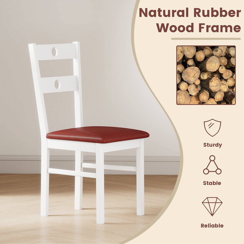Armless wooden dining chair with a hollowed backrest, featuring a waterproof PU leather seat for easy maintenance.