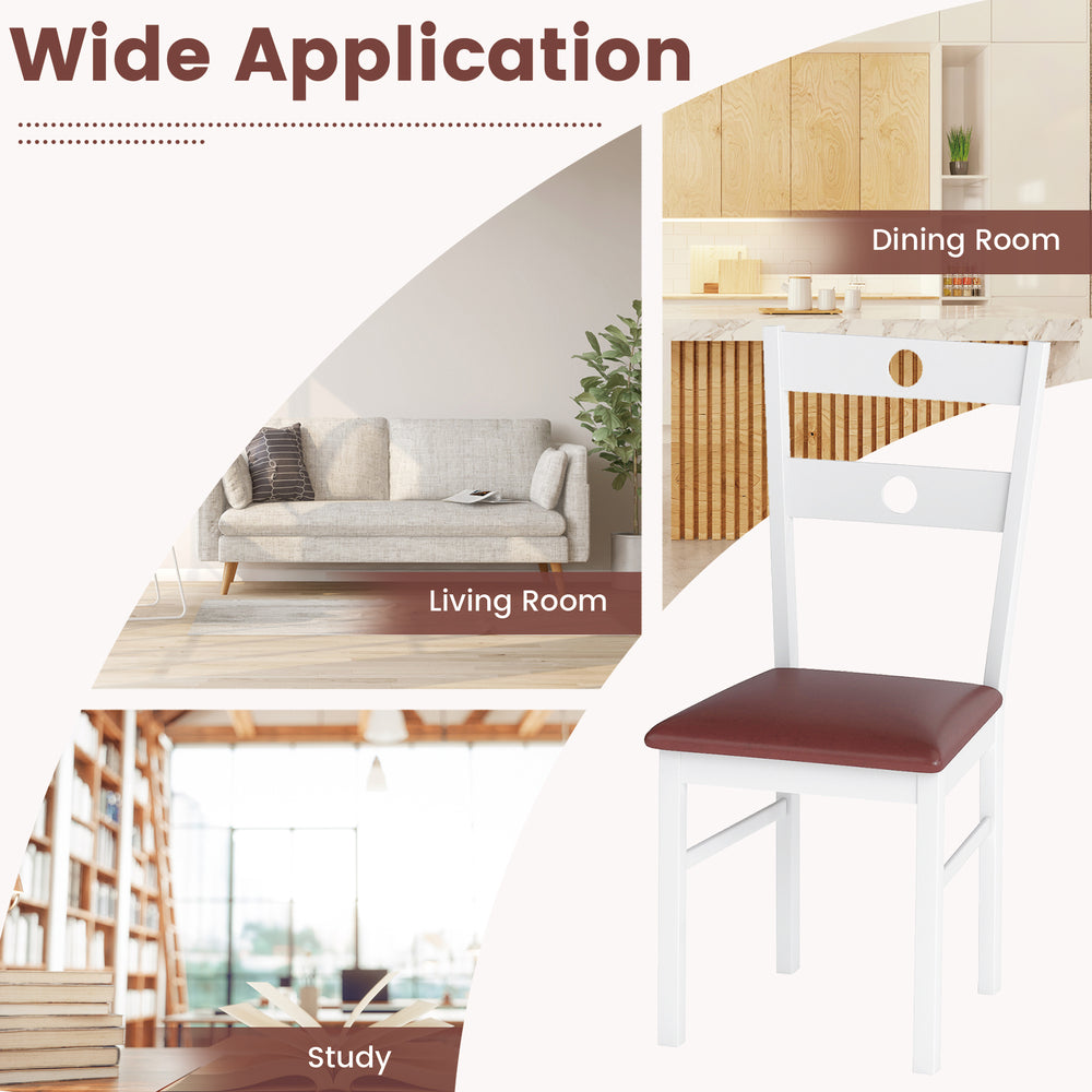 Armless wooden dining chair with a hollowed backrest and waterproof PU leather seat, perfect for kitchens and dining.