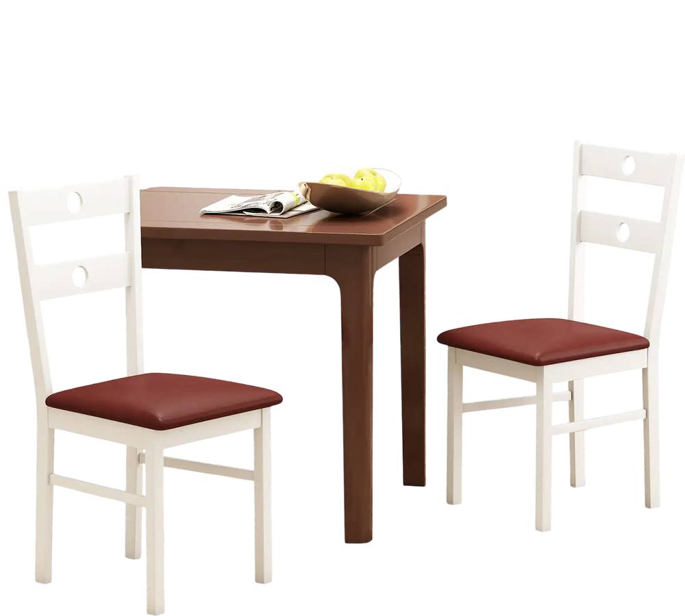Armless wooden dining chairs with hollowed backrest and upholstered seats, perfect for kitchens and dining rooms.