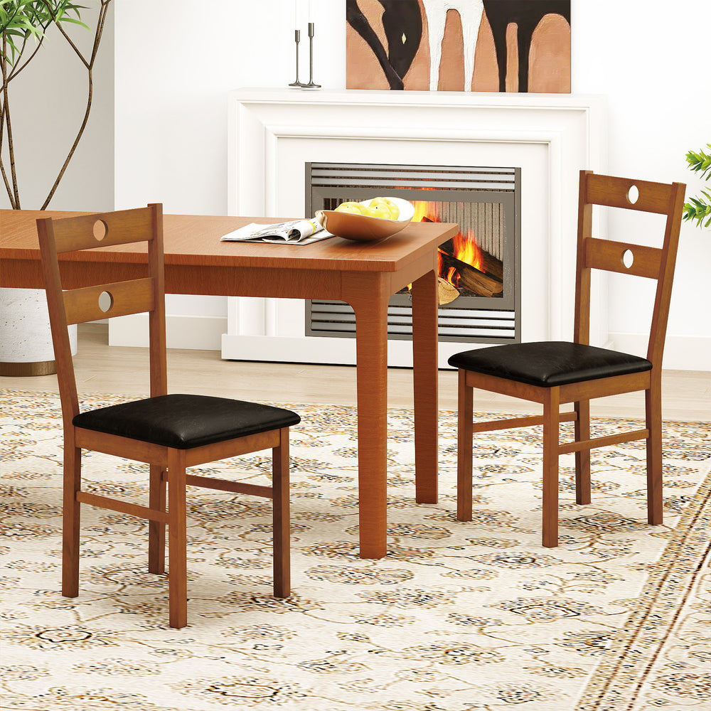 Wooden Dining Chairs Set of 4 Armless Kitchen Chairs with Hollowed Backrest-Brown - Gallery View 1 of 9