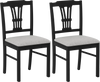 Set of 2 wooden dining chairs with gray upholstered seats, solid rubber wood frame, ideal for kitchen or dining room.