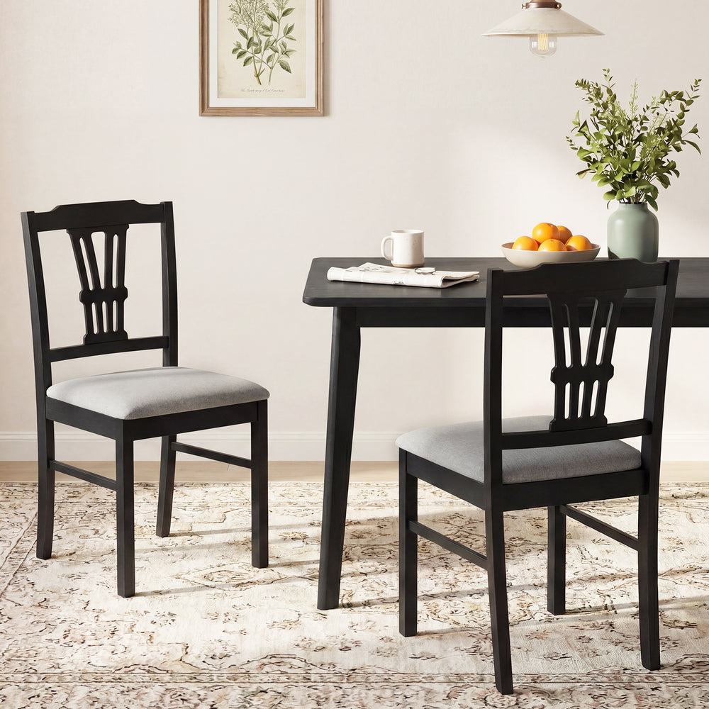 Wooden Dining Chairs Set of 2 Upholstered Kitchen Chairs with Solid Rubber Wood Frame-Gray - Gallery View 1 of 9