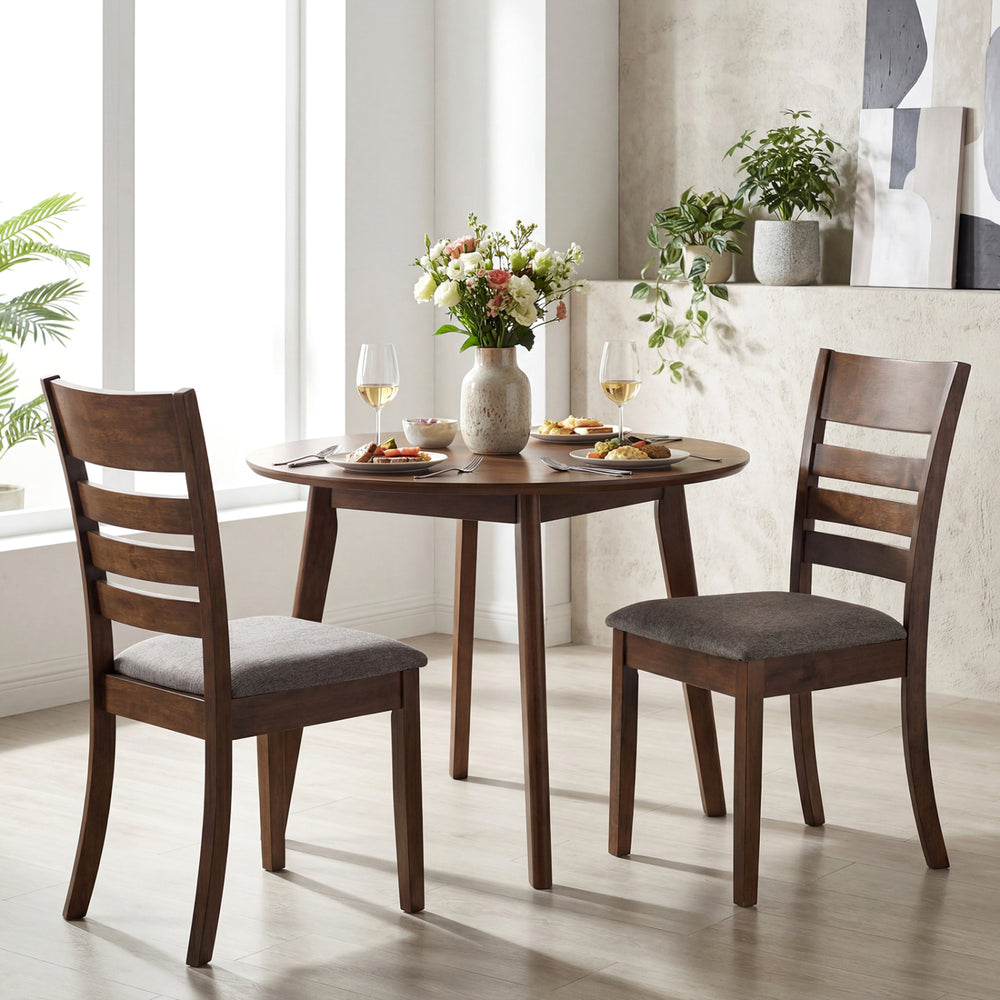 Wooden Dining Chairs Set of 2 Upholstered Kitchen Chairs with Rubber Wood Frame-Brown - Gallery View 1 of 9