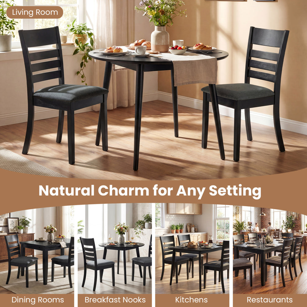 Set of 2 black upholstered dining chairs with rubber wood frame, perfect for kitchens, dining rooms, or restaurants.
