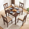 Square 5-piece dining table set with 4 armless chairs, padded seats, and rubber wood legs, ideal for dining rooms.