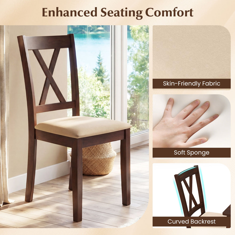 Armless dining chair with padded seat, curved backrest, and rubber wood legs for enhanced comfort and support.