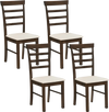Set of 4 wooden dining chairs with fabric cushions, featuring a slatted backrest and solid rubber wood frame for stability.