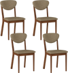 Set of 4 wooden dining chairs with padded seats and angled backrests, perfect for dining rooms and kitchens.