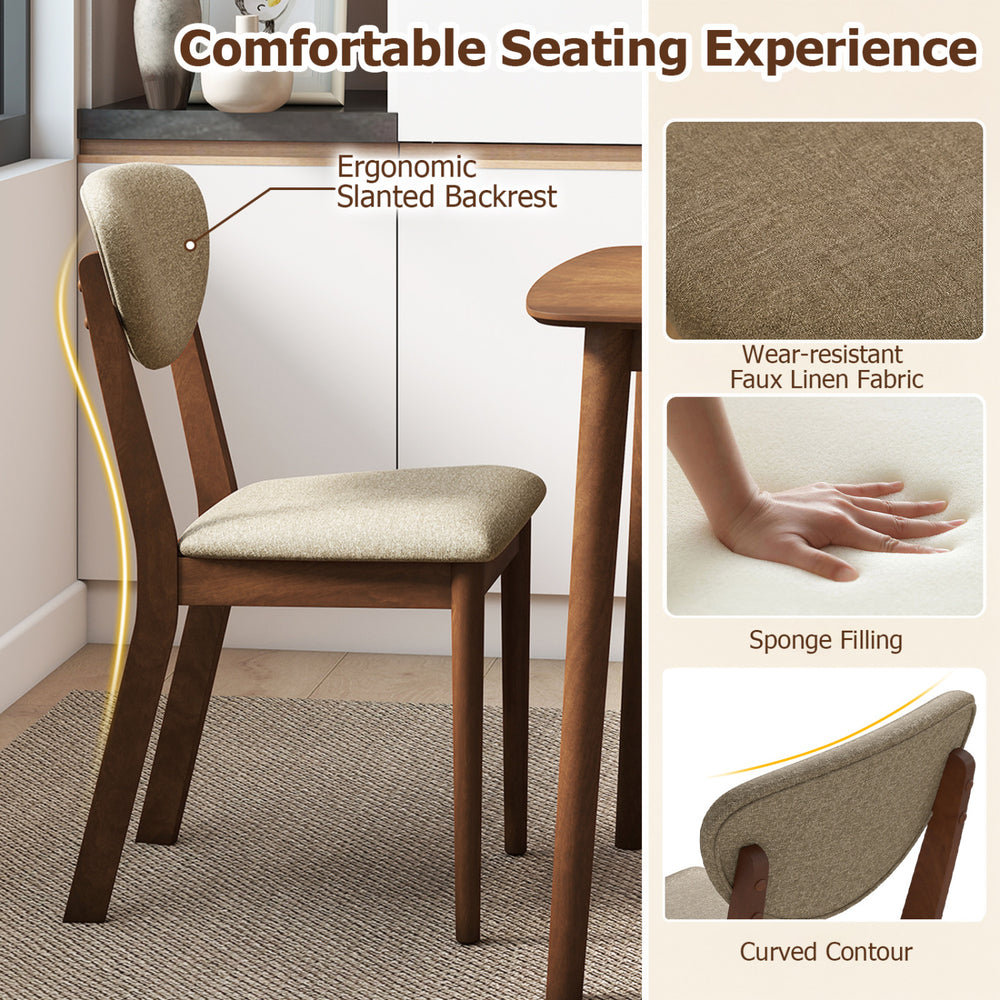 Wooden dining chair with ergonomic slanted backrest and padded seat, featuring skin-friendly fabric for comfort.