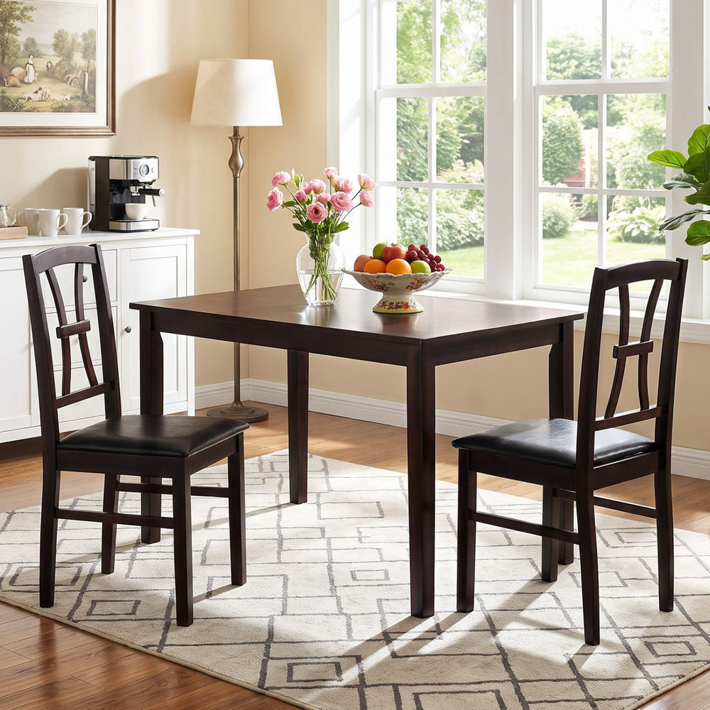 Wooden Dining Chairs Set of 2 with Faux Leather Padded Seat for Kitchen-Brown - Gallery View 1 of 7