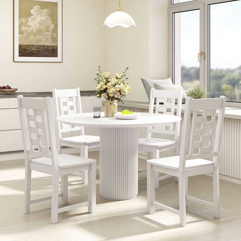 Wooden Dining Chairs Set of 4 Kitchen Chair with Solid Rubber Wood Frame-White - Gallery View 1 of 8