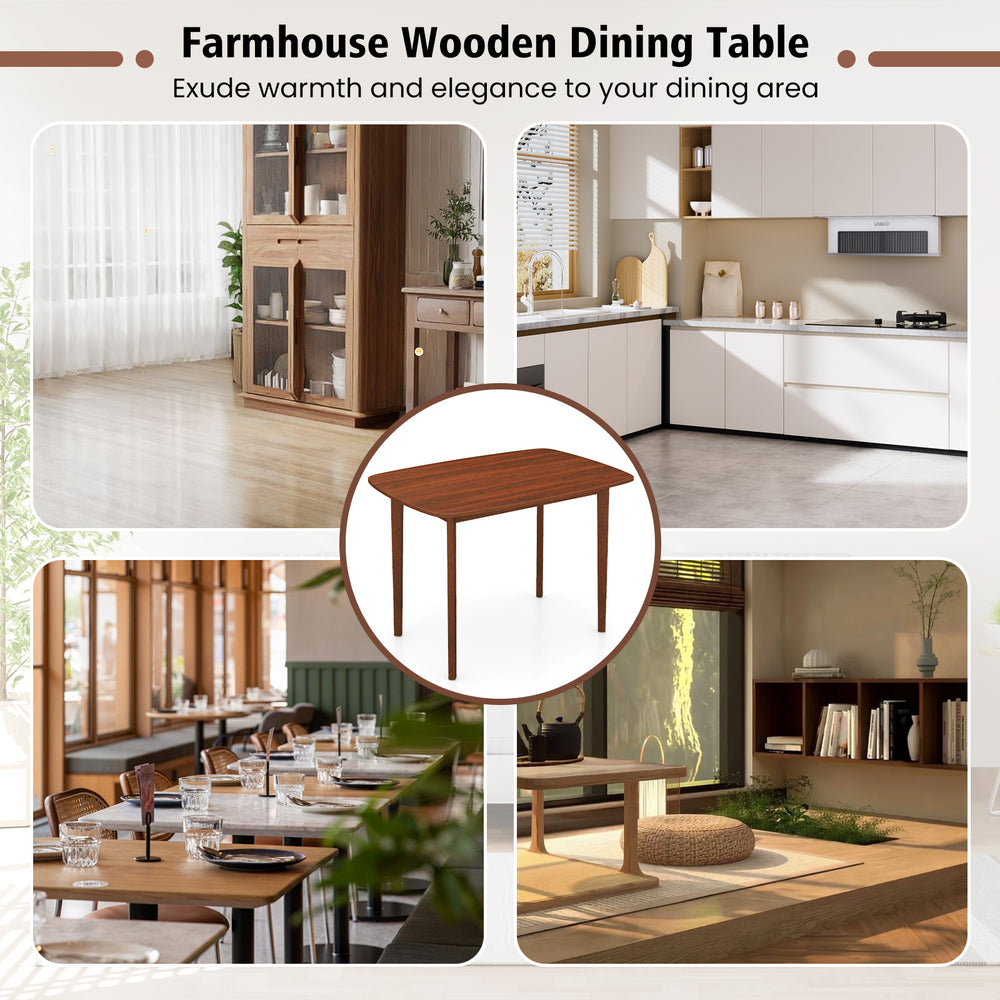 Walnut-finished wooden dining table for 2-4 people with rubber wood legs, ideal for small rooms or apartments.