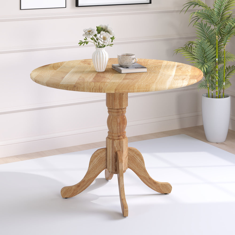 Wooden Dining Table with Round Tabletop and Curved Trestle Legs-Natural - Gallery View 1 of 8