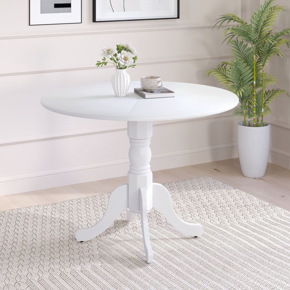 Wooden Dining Table with Round Tabletop and Curved Trestle Legs-White - Gallery View 1 of 8