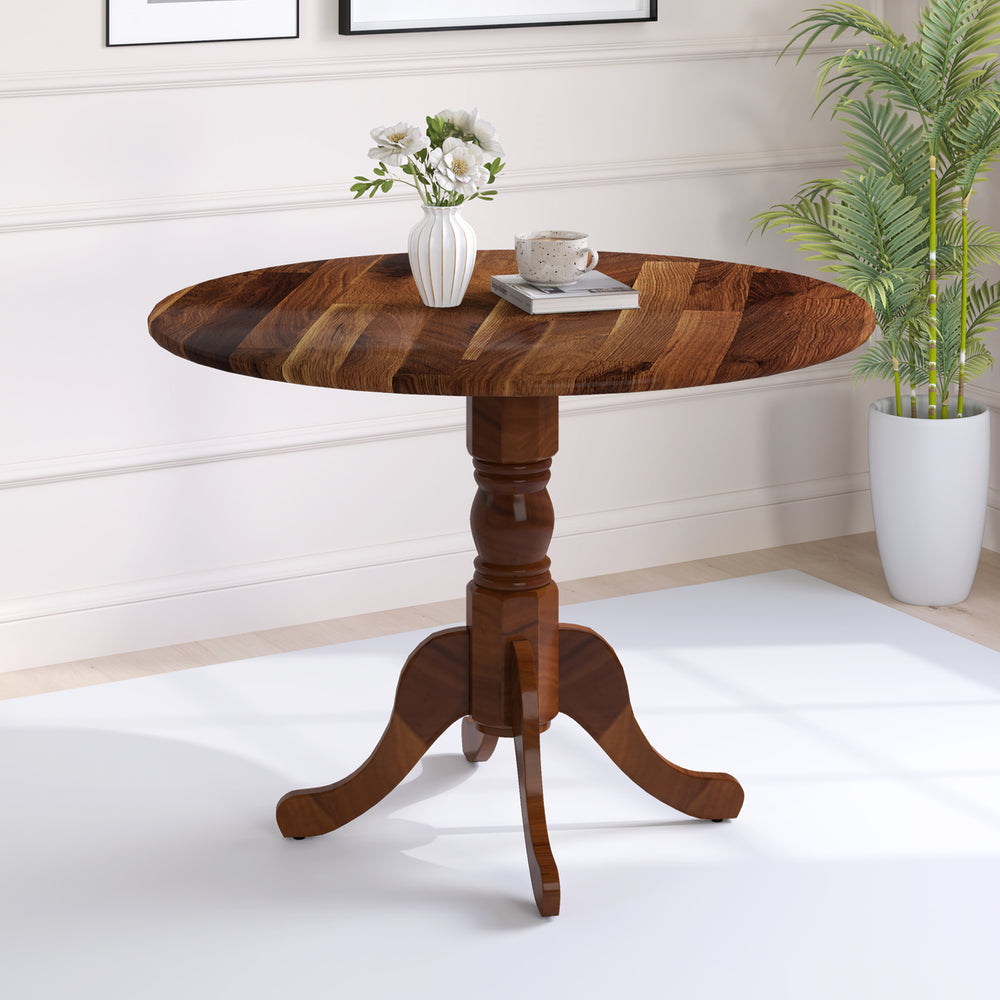Wooden Dining Table with Round Tabletop and Curved Trestle Legs-Walnut - Gallery View 1 of 8