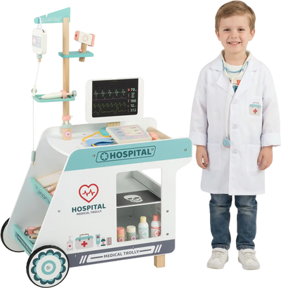 Costway Wooden Doctor Playset Kids Pretend Doctor Kit Cart 19862522 New