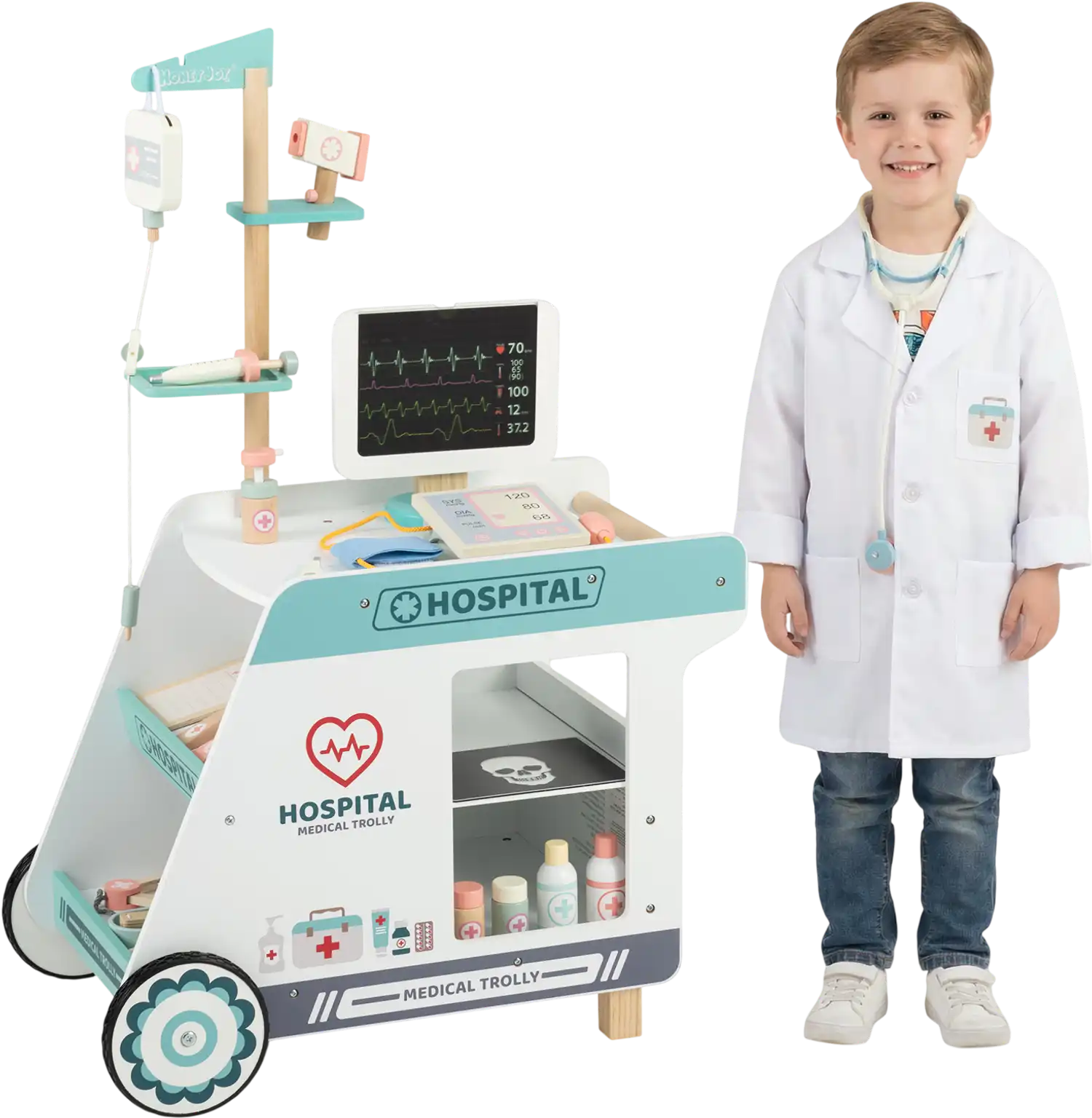Costway Wooden Doctor Playset Pretend Play Cart Kids Toddlers 19862522 New