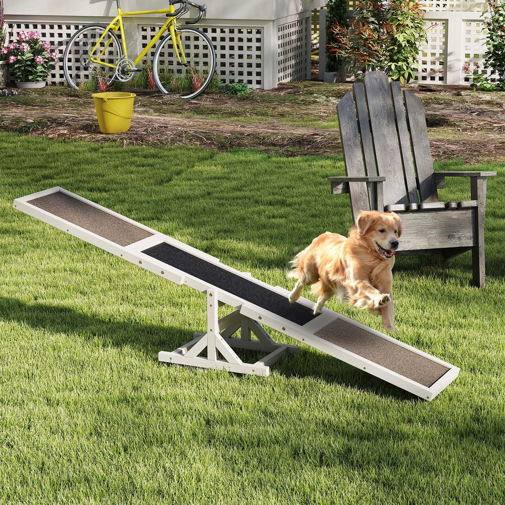 Wooden Dog Agility Seesaw Dog Outdoor Run Game Toy for Obstacle Courses-White - Gallery View 1 of 10