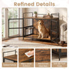 Wooden dog crate furniture in brown features a 360° swivel bowl holder, adjustable height, and a wipe-clean surface for easy maintenance.