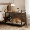 Wooden Dog Crate Furniture for Medium Dogs with Bowls and Rotatable Holder-Brown - Gallery View 1 of 10