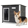 Wooden dog house with a natural spruce wood frame, removable floor, and openable asphalt roof for outdoor comfort.