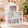 Wooden Dollhouse with 5 Rooms and Furniture Accessories for Kids-Pink - Gallery View 1 of 11