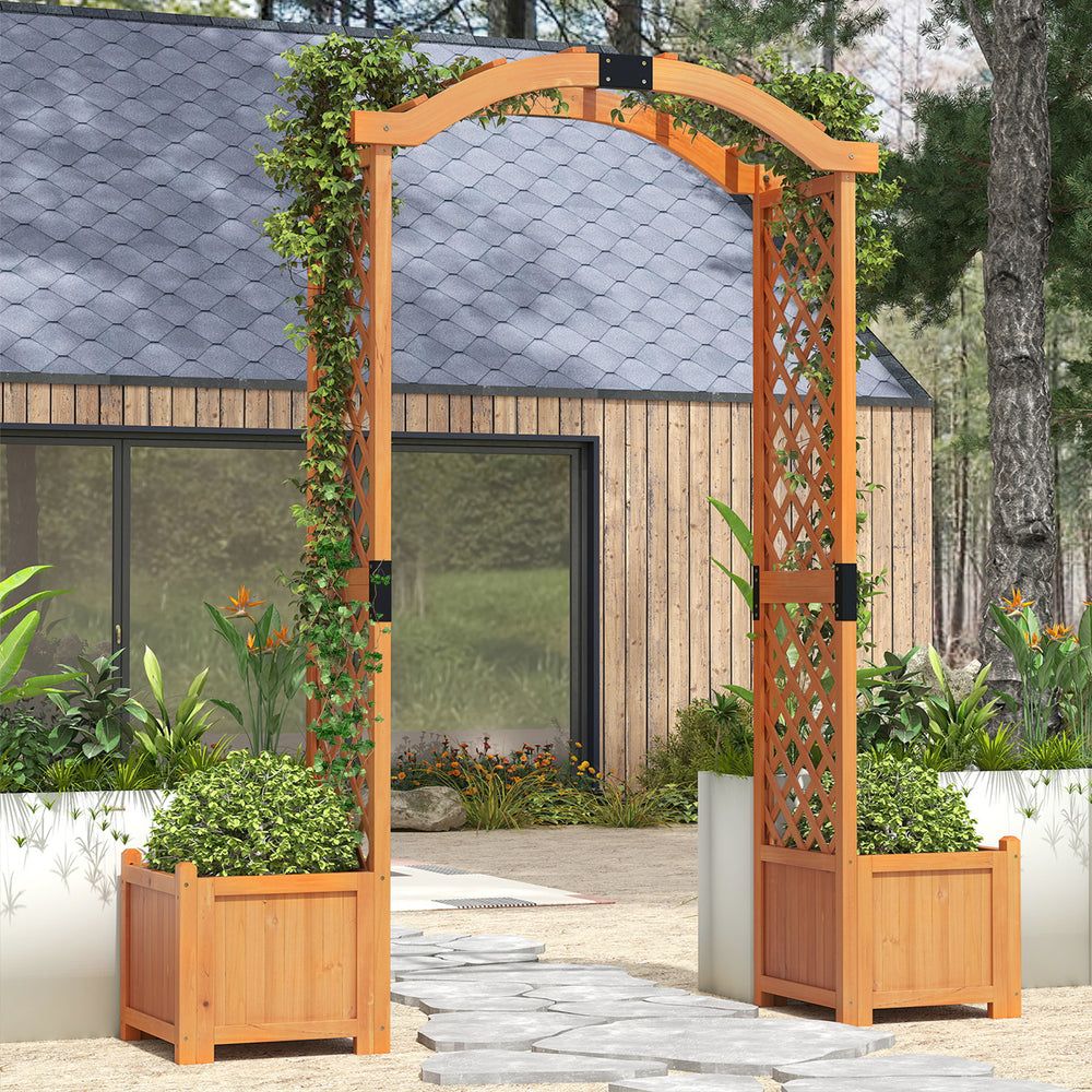 Wooden Garden Arbor with Planter and Trellis for Climbing Plants Decorations-Orange - Gallery View 1 of 10