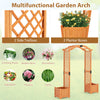 Wooden garden arbor with trellis and two planter boxes for climbing plants, ideal for outdoor decoration and gardening.