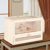 Wooden hamster cage with mesh flip roof, multi-level design, and storage rack, perfect for small pets like hamsters and.