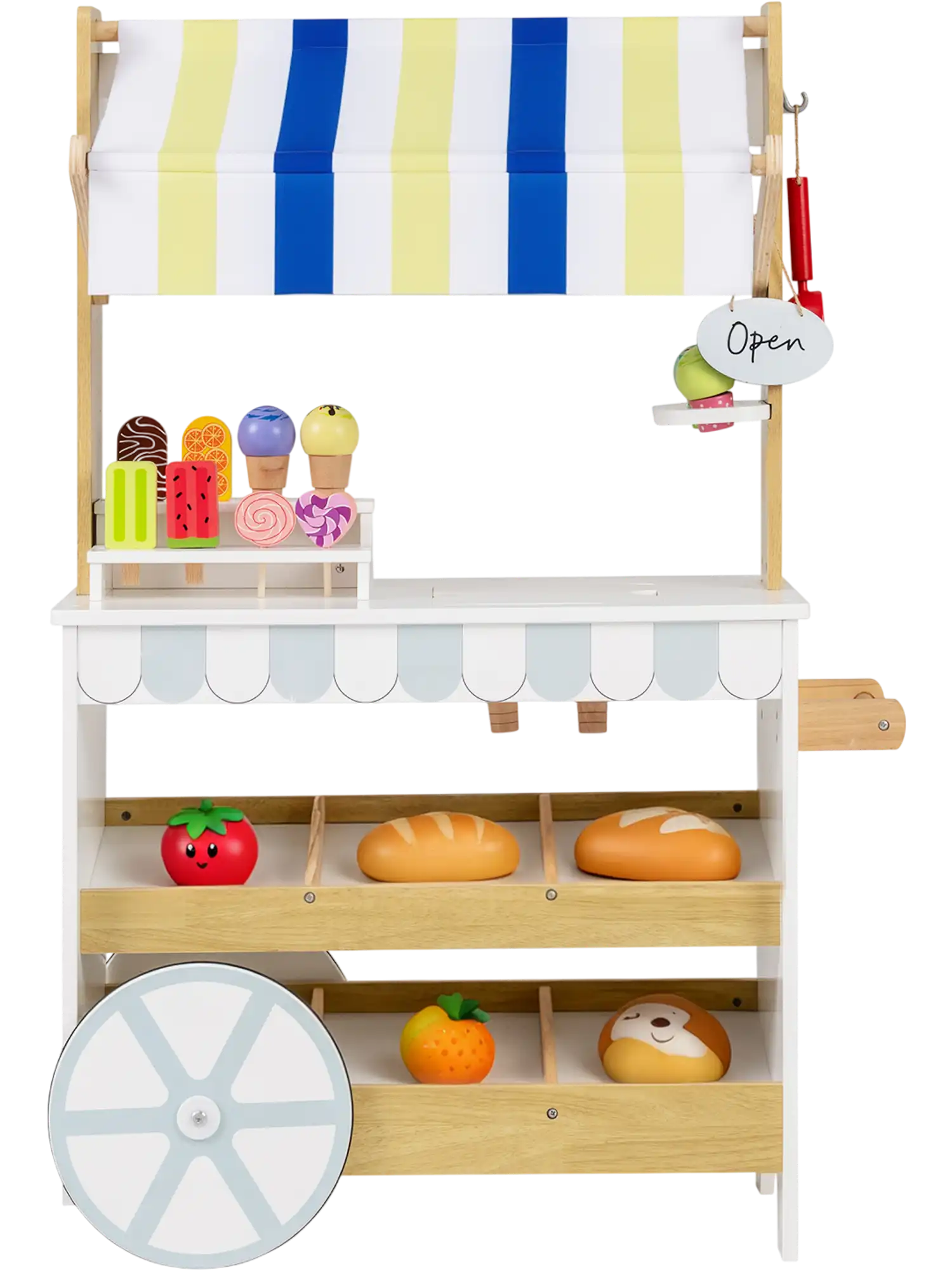 Costway Wooden Ice Cream Cart Kids 2-in-1 Grocery Store Playset 12602566 New